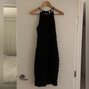 Black fringe halter dress